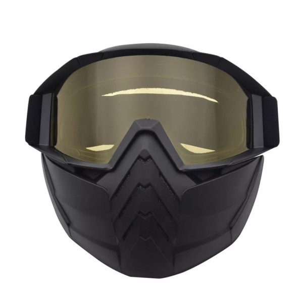 Face protection mask, made from hard plastic + ski goggles, yellow lenses, model GD02
